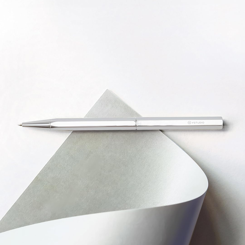 Ystudio Ballpoint Pen – Classic Revolve in Spring Shiny Silver