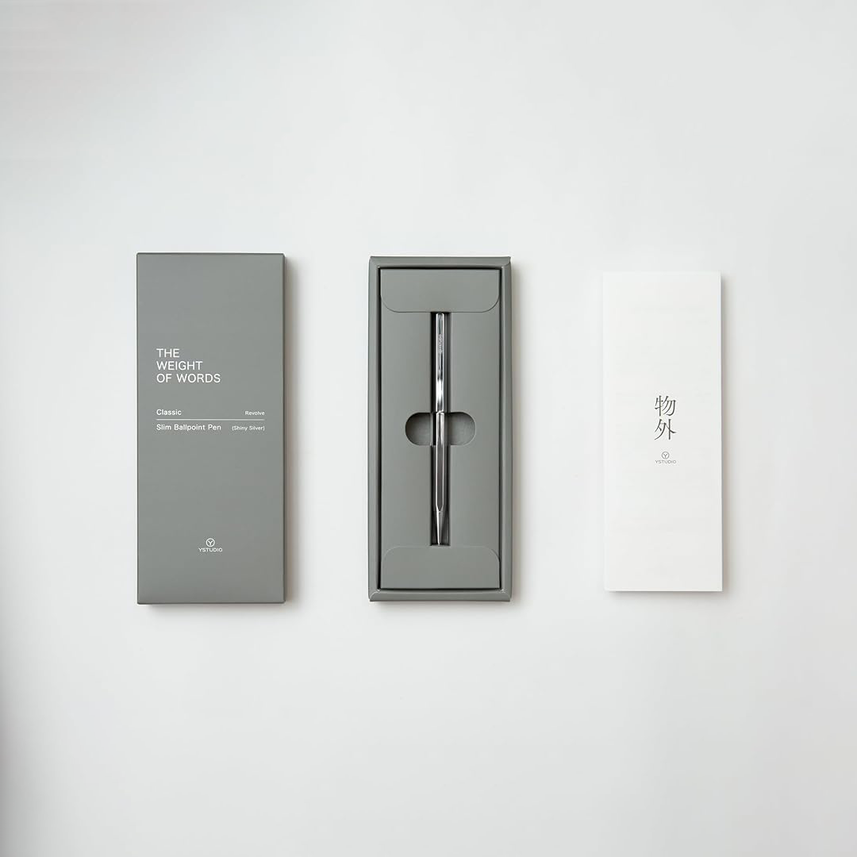 Ystudio Ballpoint Pen – Classic Revolve in Spring Shiny Silver