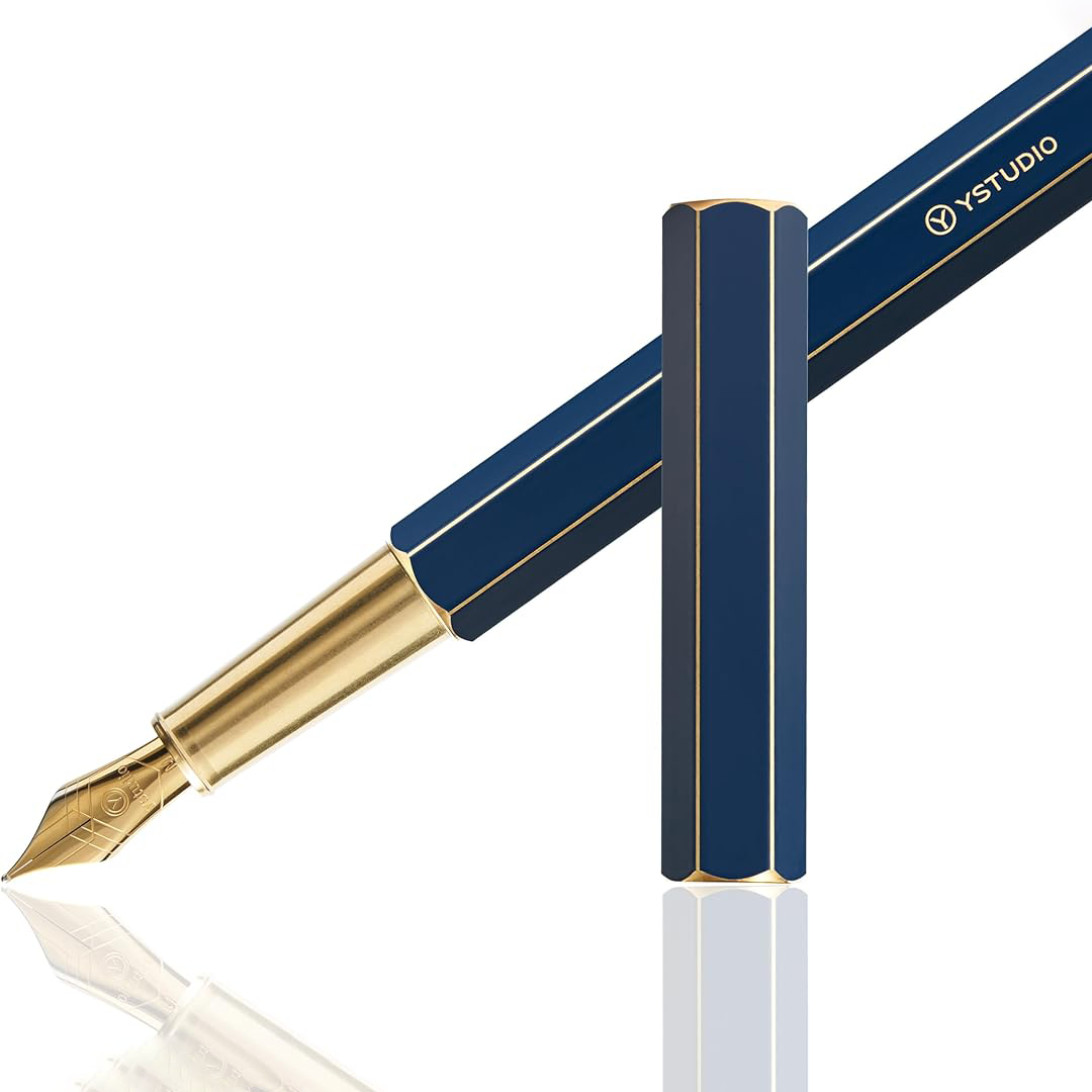 Ystudio Classic Revolve Fountain Pen - Blue Hexogon | Medium Nib
