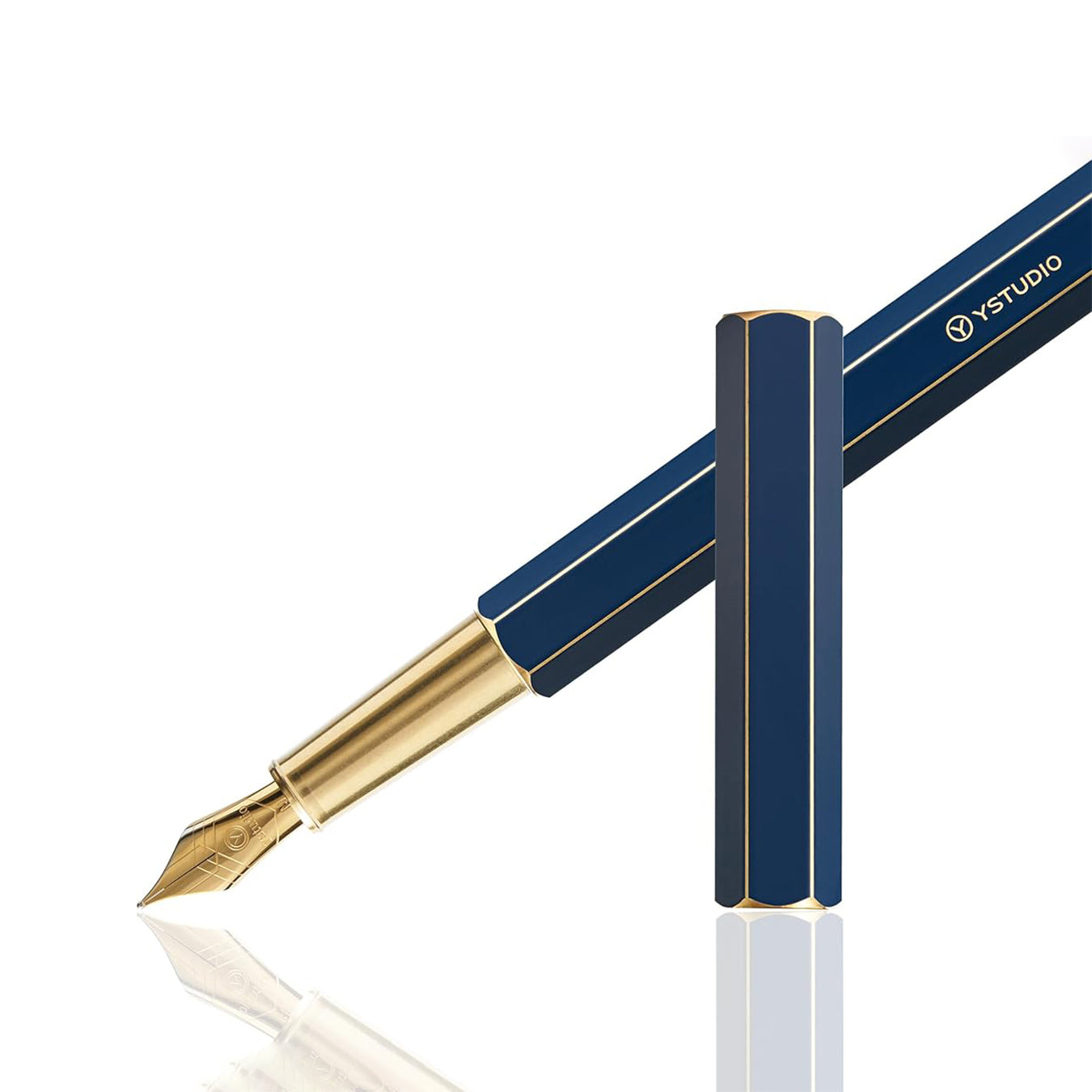 Ystudio Classic Revolve Fountain Pen - Blue Hexogon | Medium Nib
