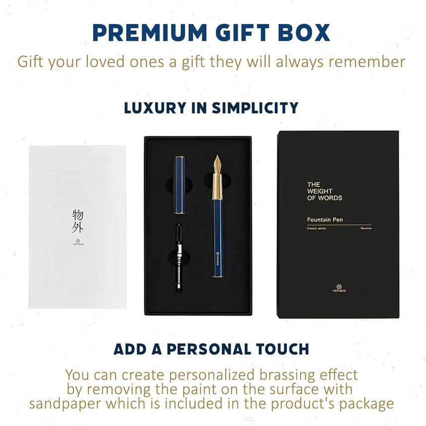 Ystudio Classic Revolve Fountain Pen - Blue Hexogon | Medium Nib