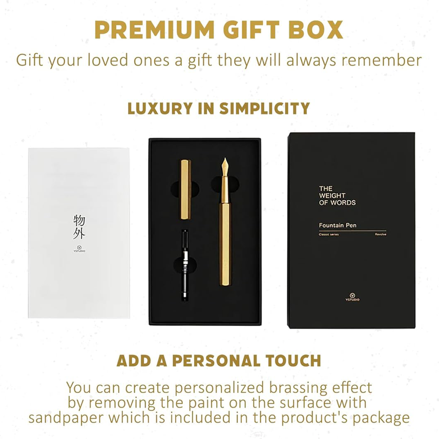 Ystudio Classic Revolve - Fountain Pen Brass Hexogon | Medium Nib