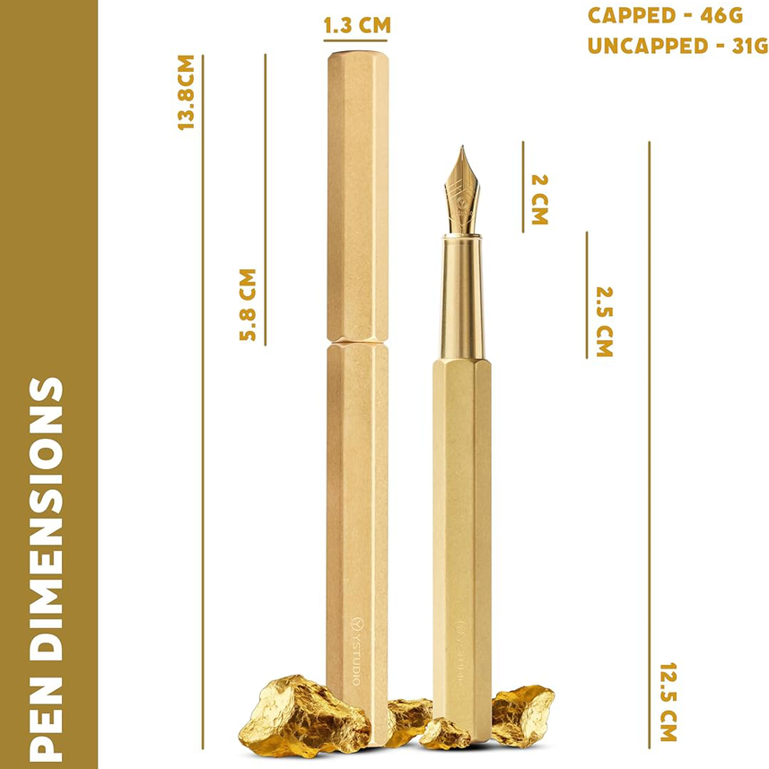 Ystudio Classic Revolve - Fountain Pen Brass Hexogon | Medium Nib