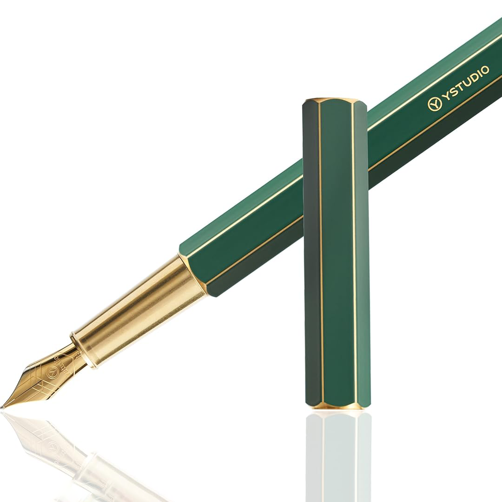 Ystudio Classic Revolve Fountain Pen - Green Hexogon | Medium Nib