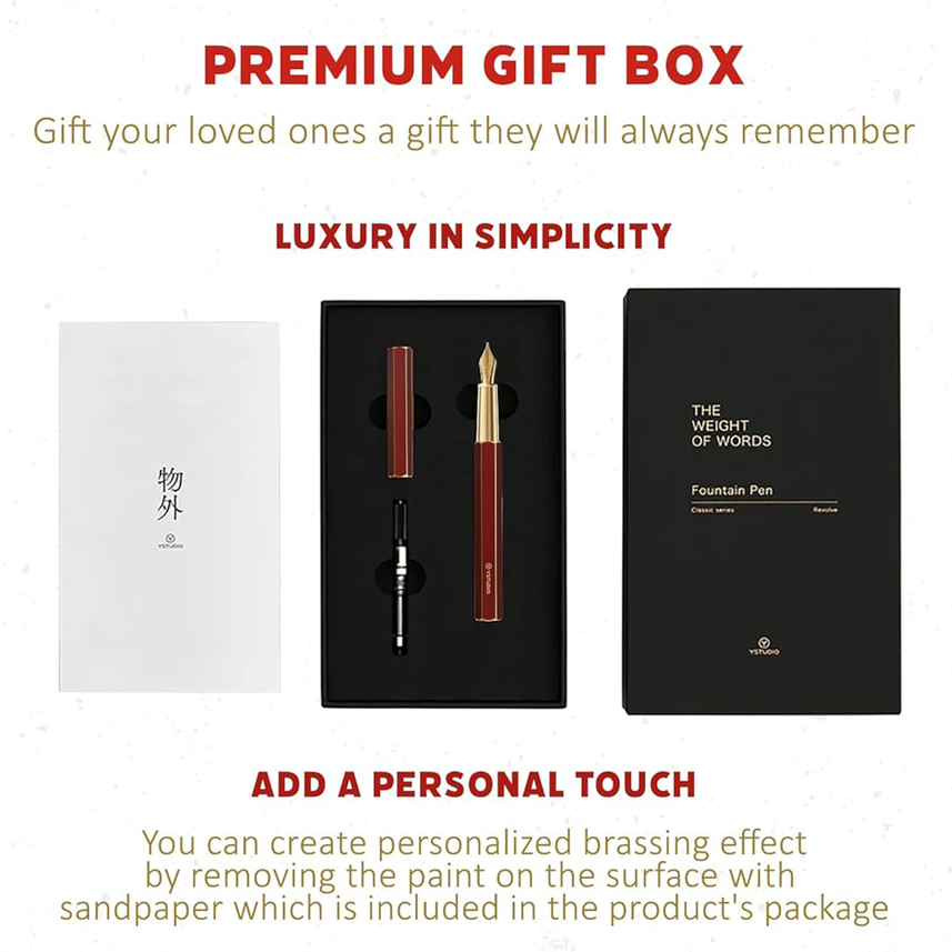 Ystudio Classic Revolve Fountain Pen – Red Hexogon | Medium Nib