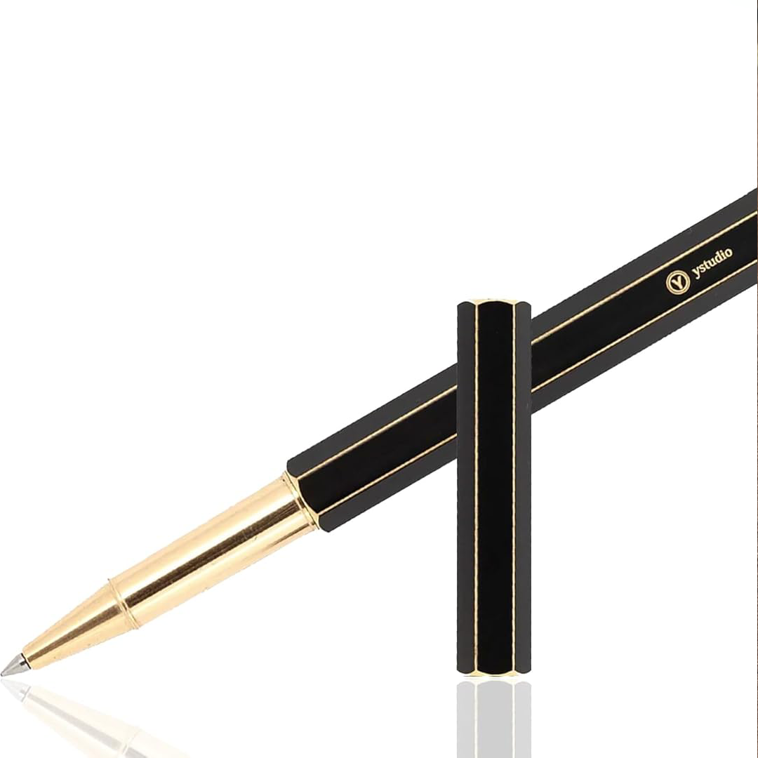 Ystudio | Rollerball Pen | Black Brassing | Six Shining Lines | Brass