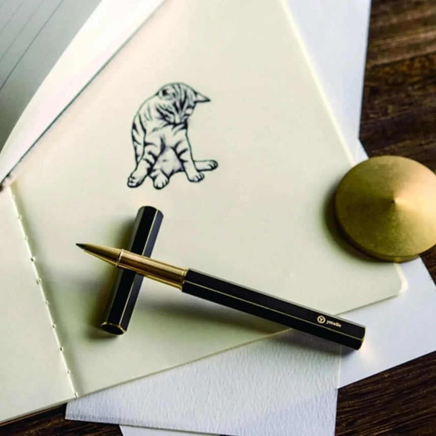 Ystudio | Rollerball Pen | Black Brassing | Six Shining Lines | Brass