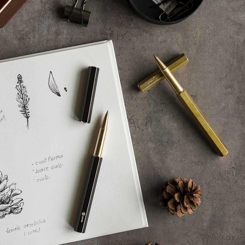 Ystudio | Rollerball Pen | Black Brassing | Six Shining Lines | Brass