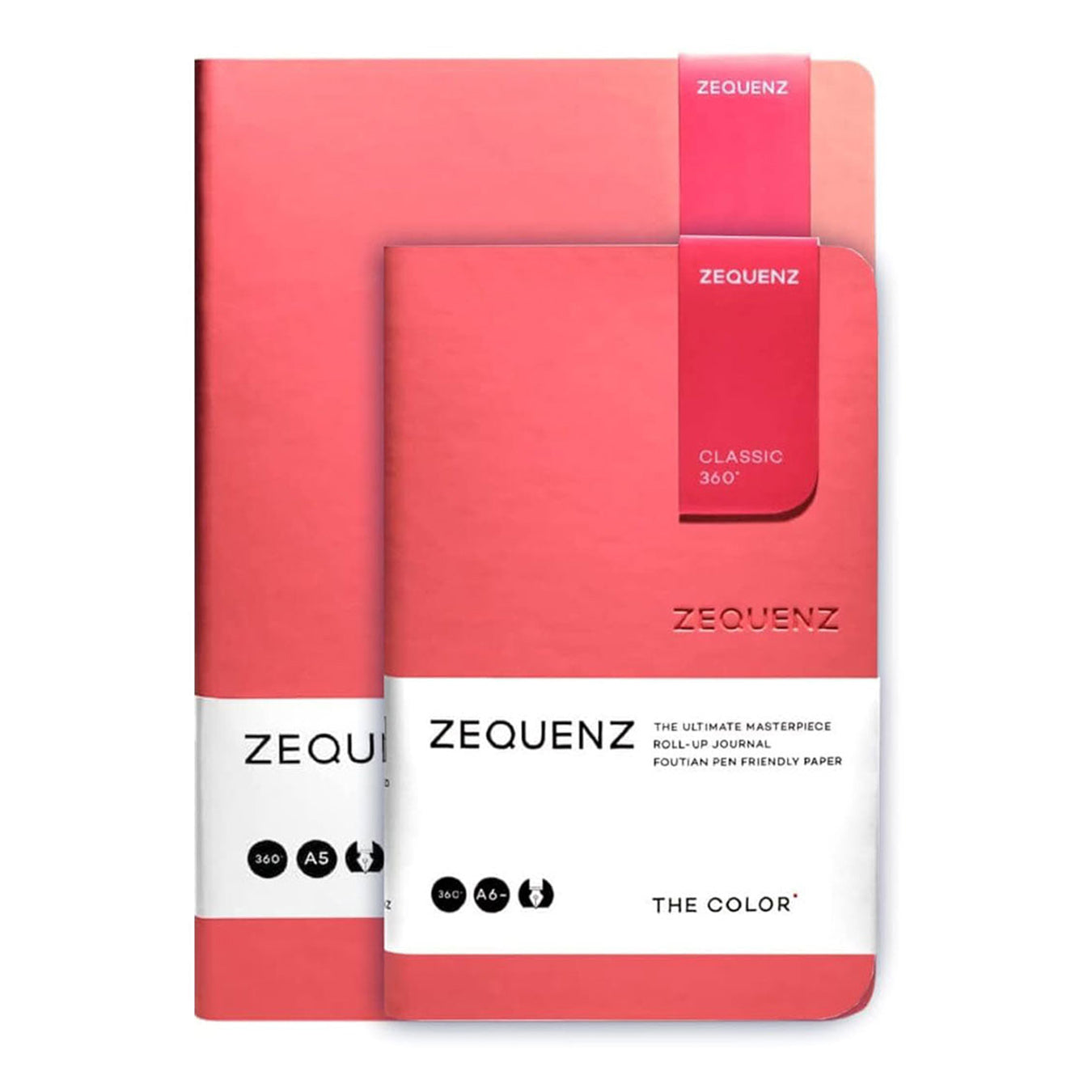Zequenz A5 & A6- Coral Pink Notebook Set Ruled Acid Free Paper 200 Pages Each 80GSM 360 Degree Flexibility 100% Handmade Fountain Pen Friendly Color Series Pack of 2 Notebooks