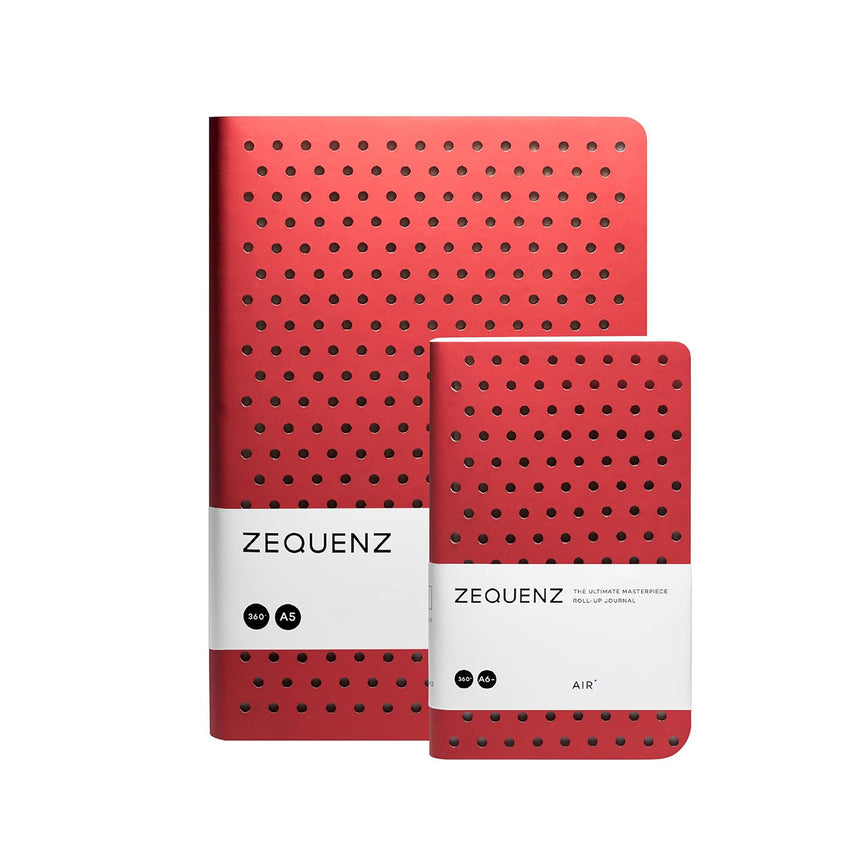 Zequenz Notebook Gift Set A5 and A6 | Air Series | Red | Dotted | 400 and 256 Pages | 70GSM | 360 Degree Flexibility | Handmade | Soft PU Cover | Pack of 2