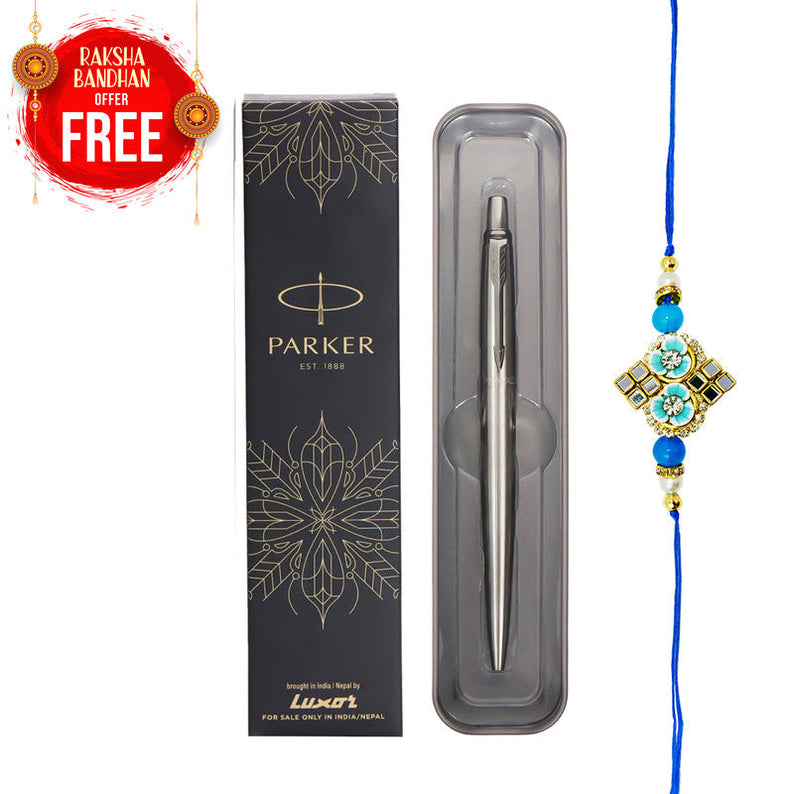 Parker Moments Jotter Steel Ball Pen | Pen for Gifting | Ideal Rakhi Gift For Brother & Sister Pens Rakshabandhan Gifts | Rakhi Pen Gift Set | Color & Design May Vary
